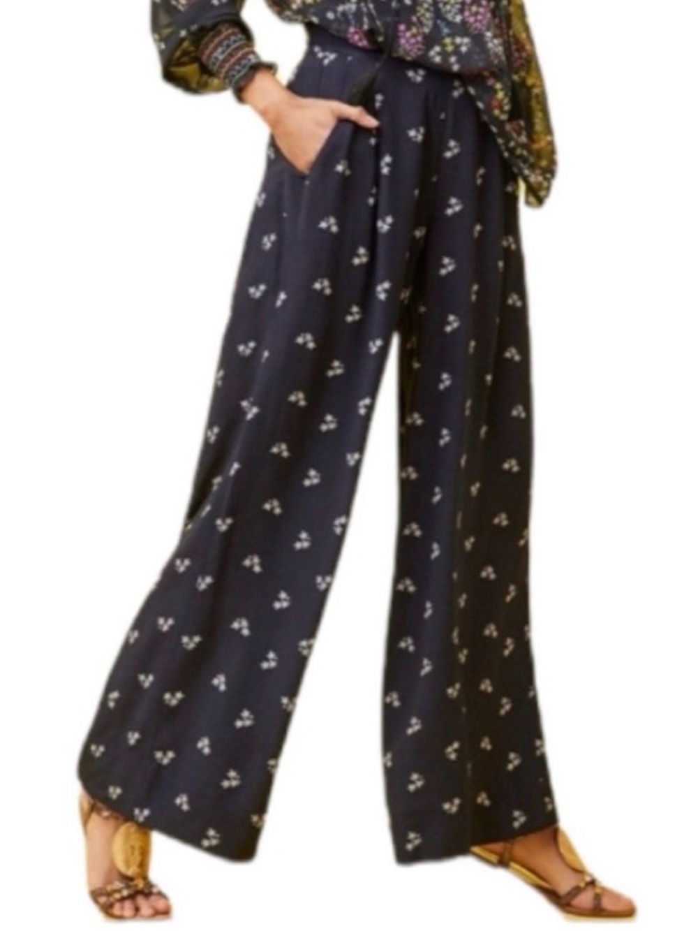 Cabi Sashay Palazzo Navy Wide-Leg Floral Print Pants NWT